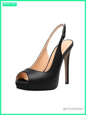 Nubuck Leather Peep Toe Platform Slingback Heels 5 Inch Stiletto Pumps
